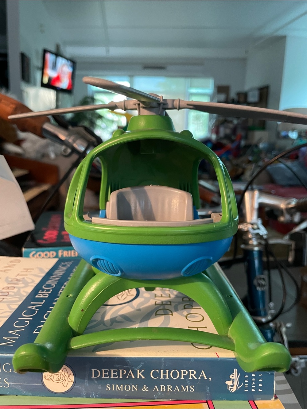 Green and Blue Kids Toy Helicopter by